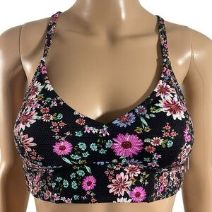 NWT Jessica Simpson Black Floral Multi Crisscross Back Bralette Bikini Top Small
